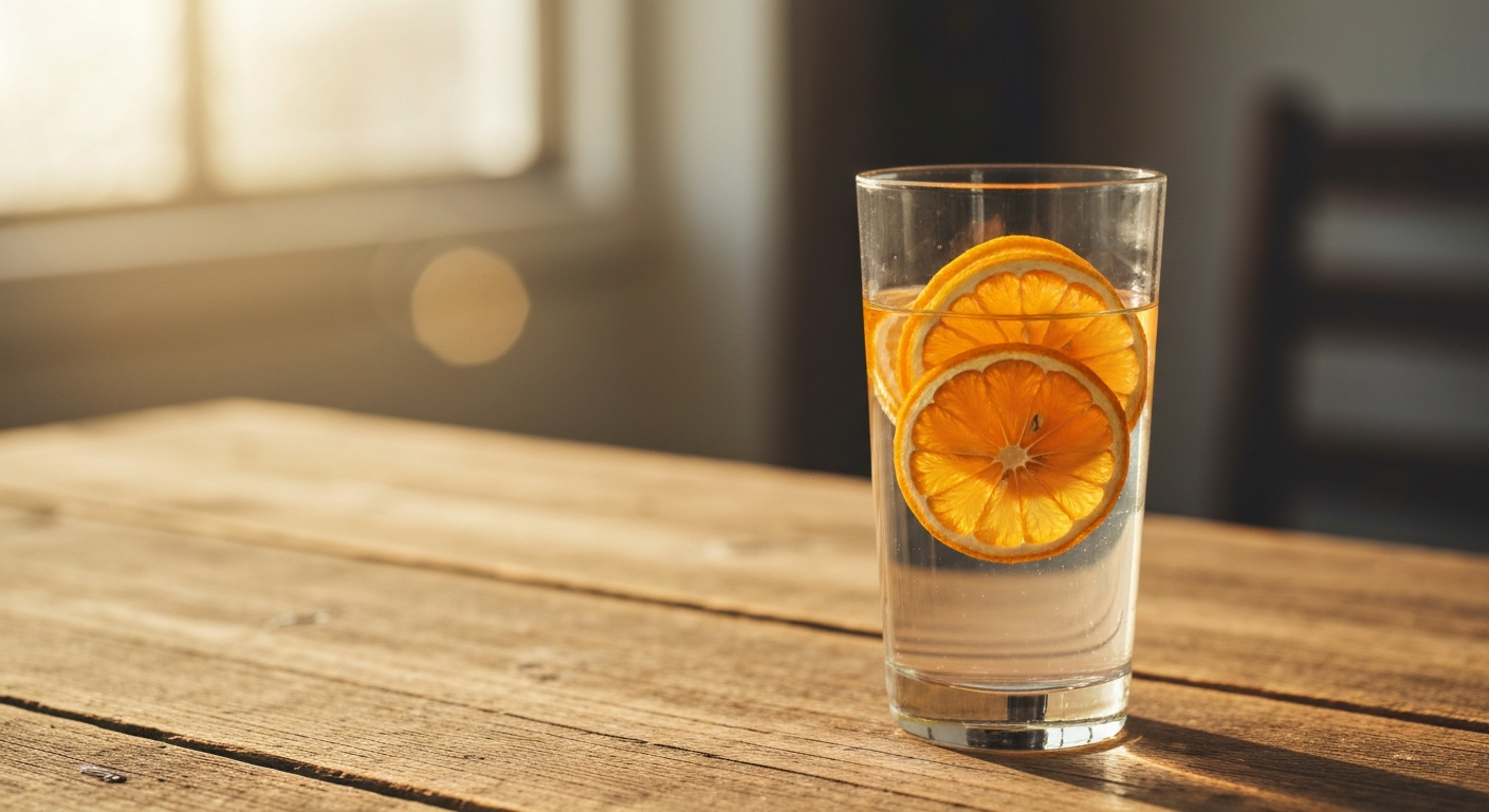 Sunrise lemon water in a tall glass